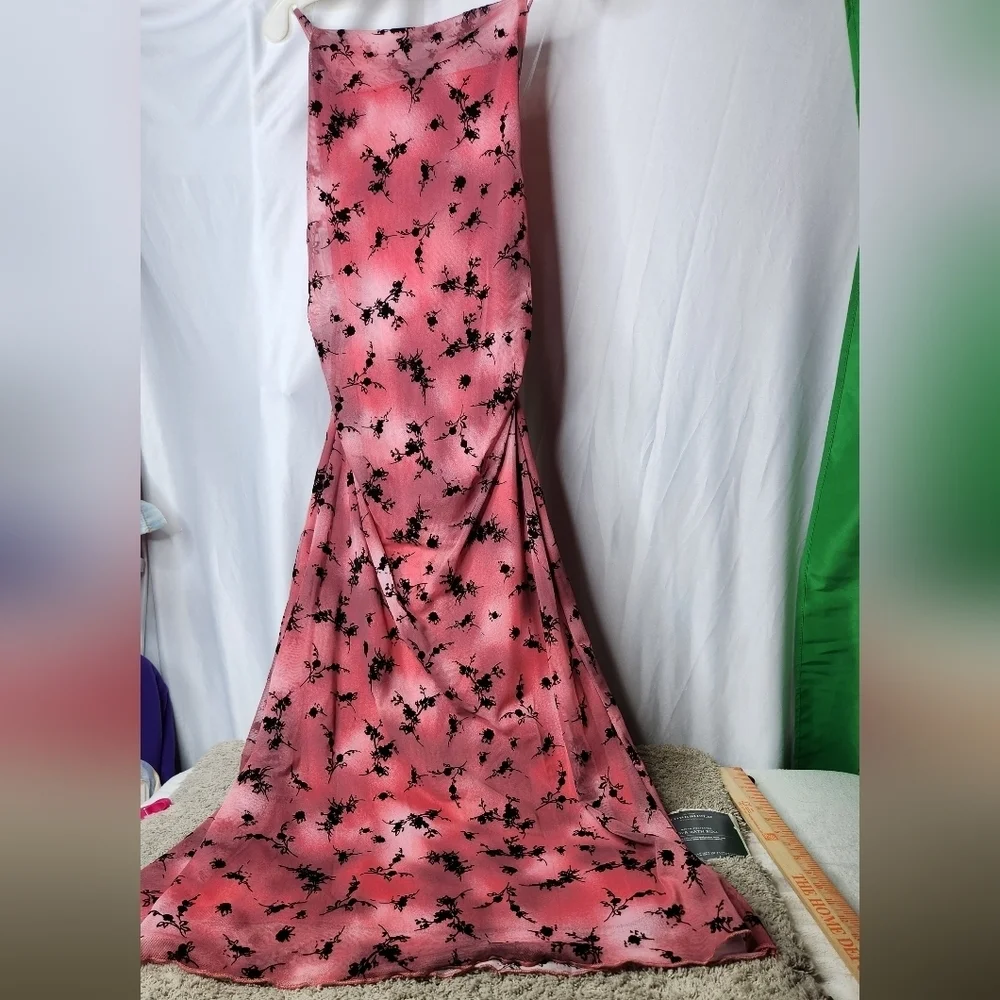 Women's Flocked Mesh Midi Slip Dress-Wild Fable Pink/Black Floral CrissCross XXL